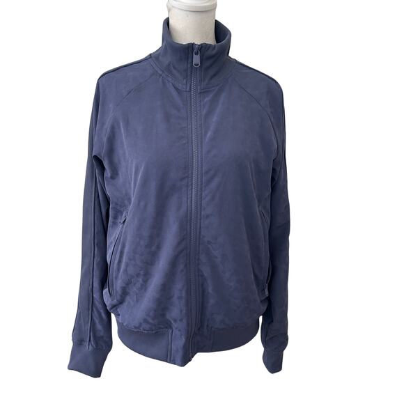 Athleta Blue Leopard Brooklyn Bomber Jacket Womens Size Small - Picture 1 of 5